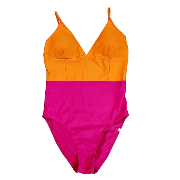 Summersalt Wave One Piece Swimsuit Color Block Orange Pink - Picture 1 of 6